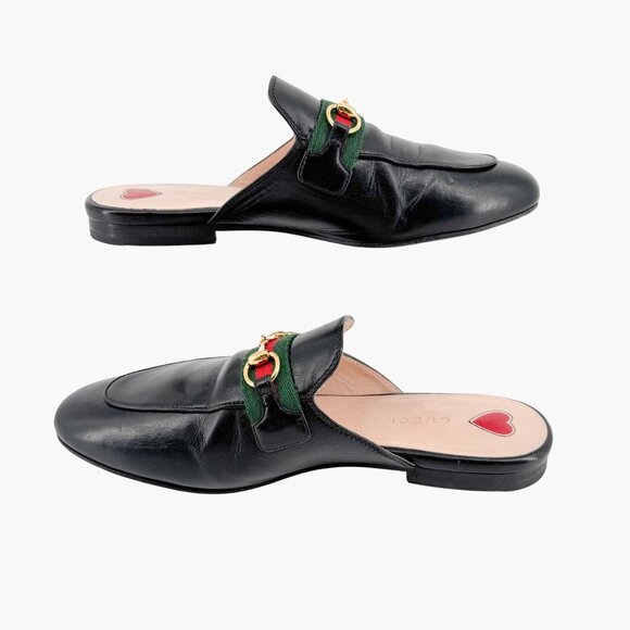 Gucci Princetown Horsebit Loafer Mule EU 38 US 8 Black Leather Flat Web Stripe - Picture 9 of 13